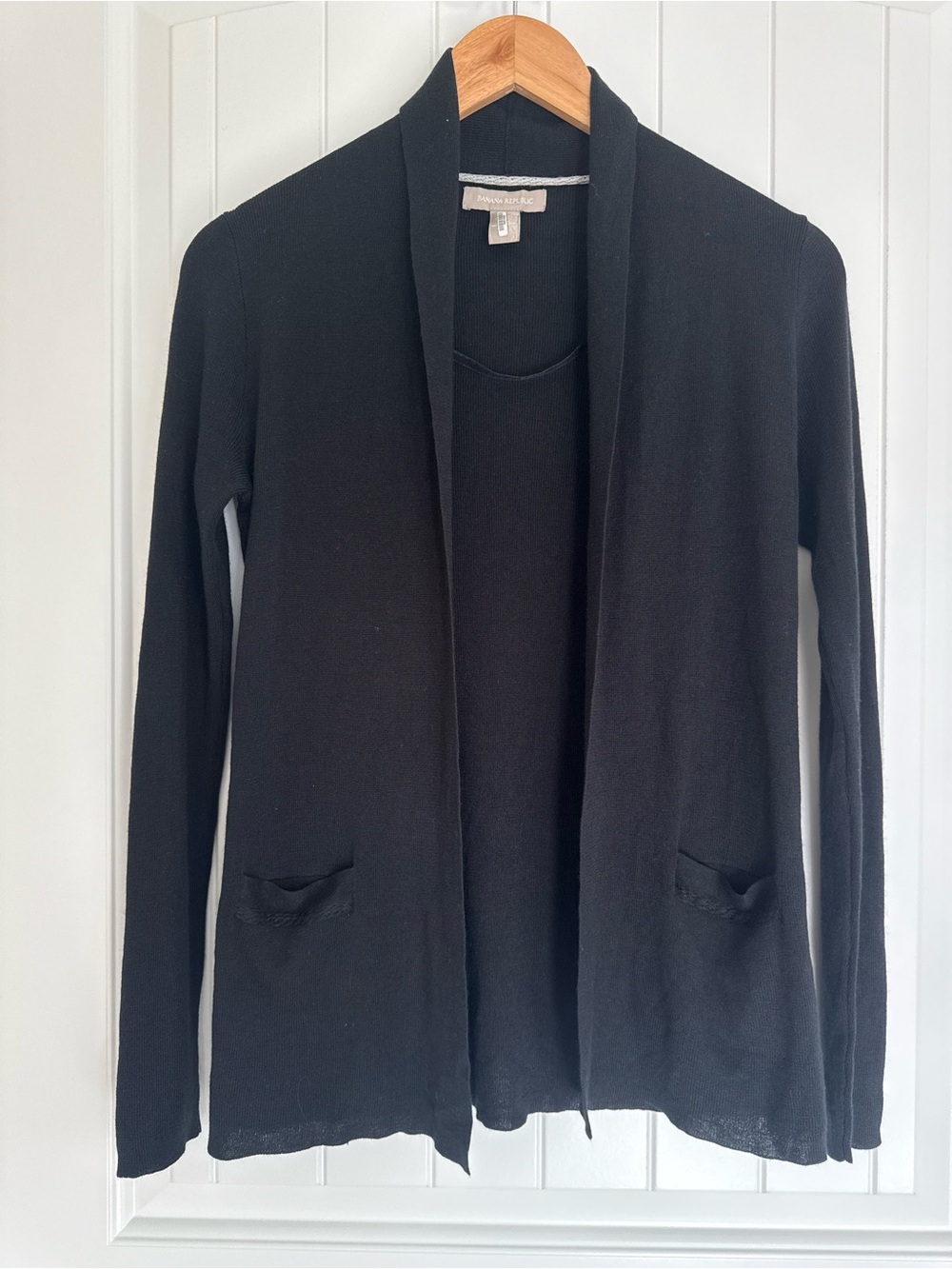 Banana Republic Silk Cashmere Open Front Draped Cardigan Sweater Black Small